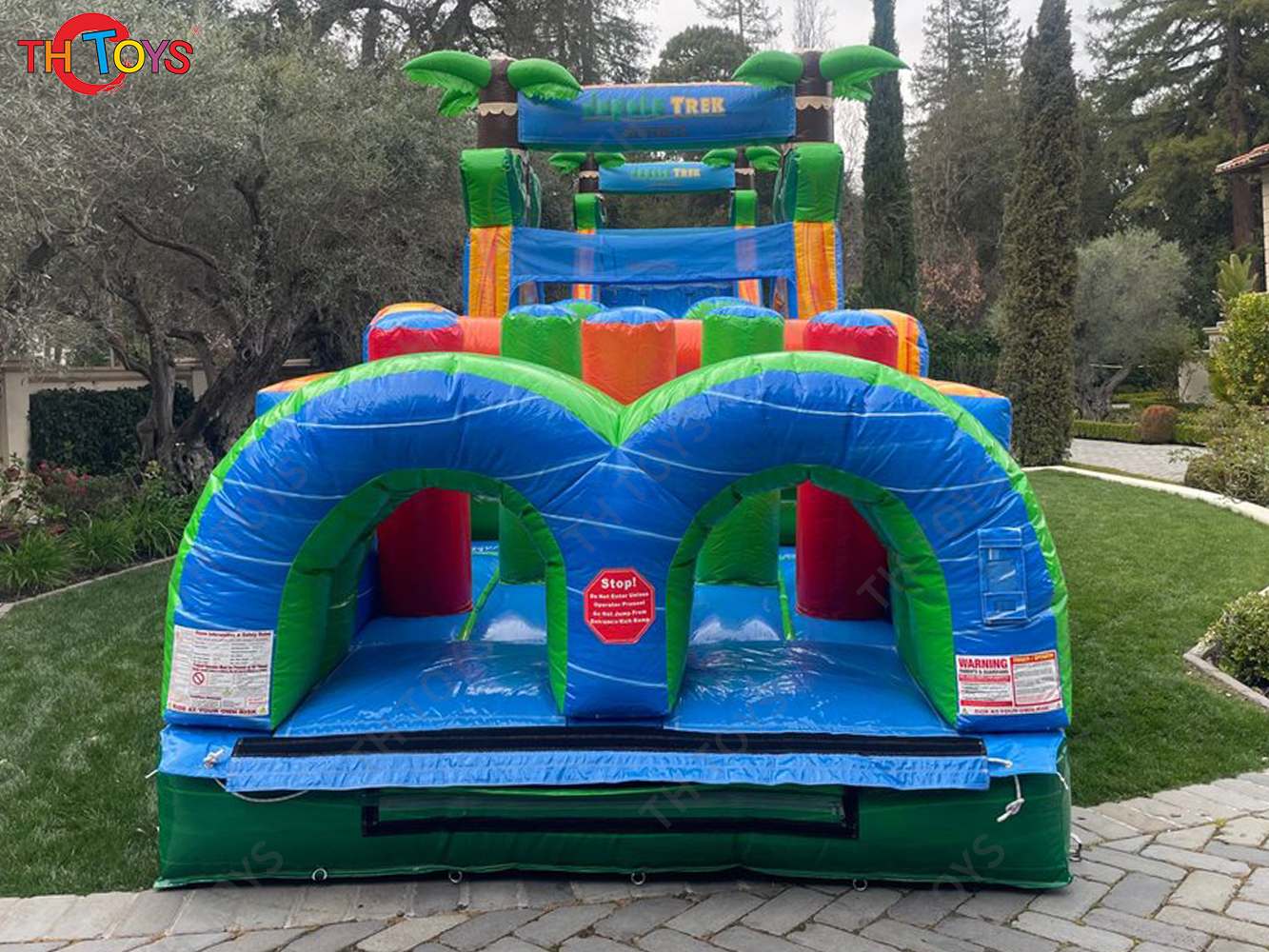 Outdoor Interactive Challenge Inflatable Obstacle Course 20M Jungle Jumper Slide Speed Racing Sport Game