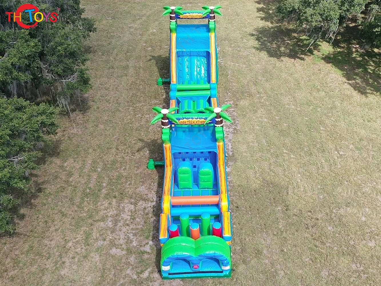 Outdoor Interactive Challenge Inflatable Obstacle Course 20M Jungle Jumper Slide Speed Racing Sport Game