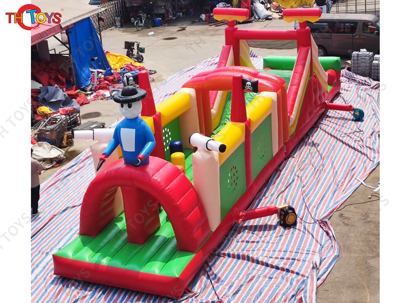 15x3x4.5m Commercial Grade New Inflatable Pirate Obstacle Course Captain Hook Bounce House Running Course
