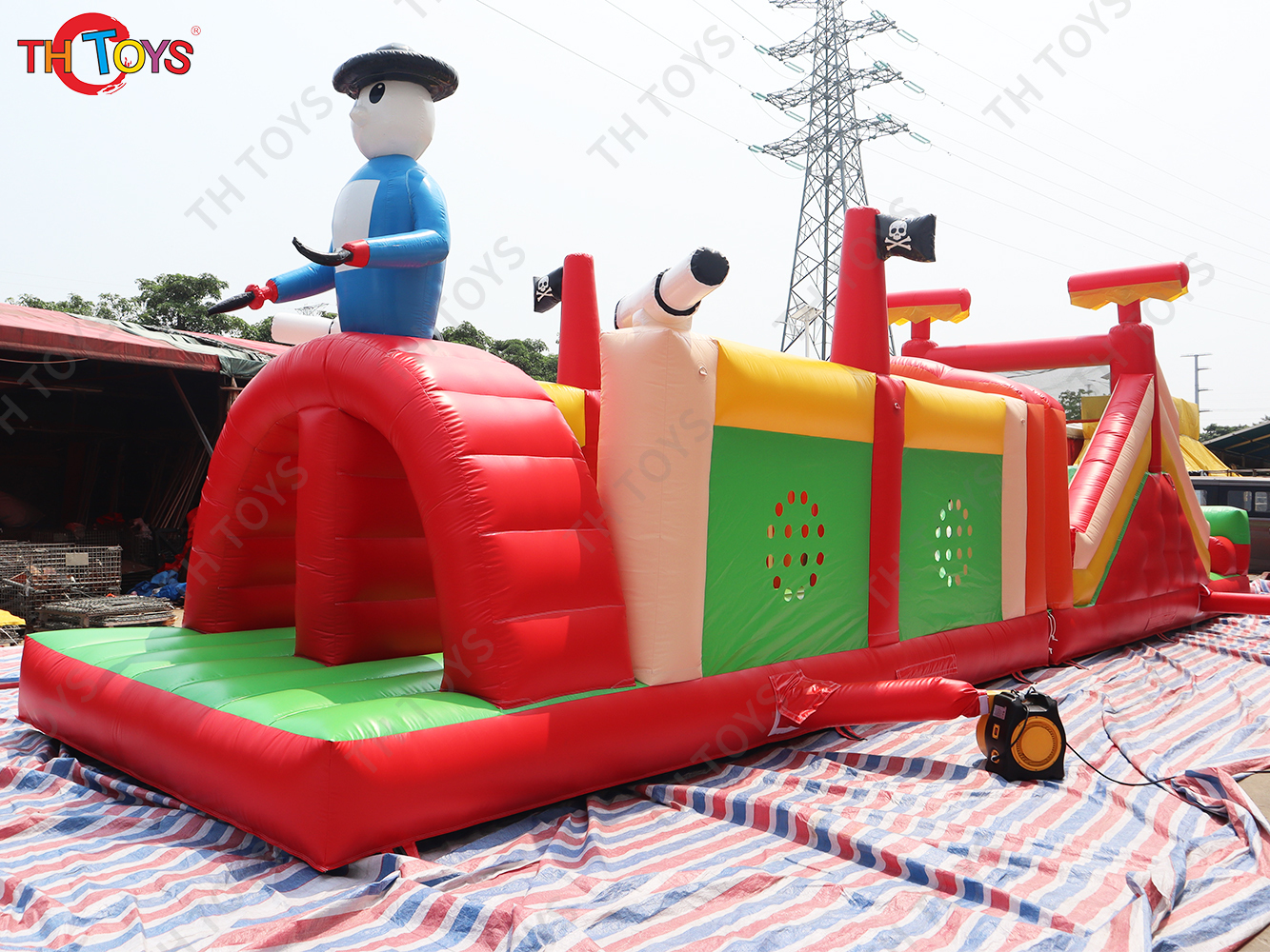 15x3x4.5m Commercial Grade New Inflatable Pirate Obstacle Course Captain Hook Bounce House Running Course