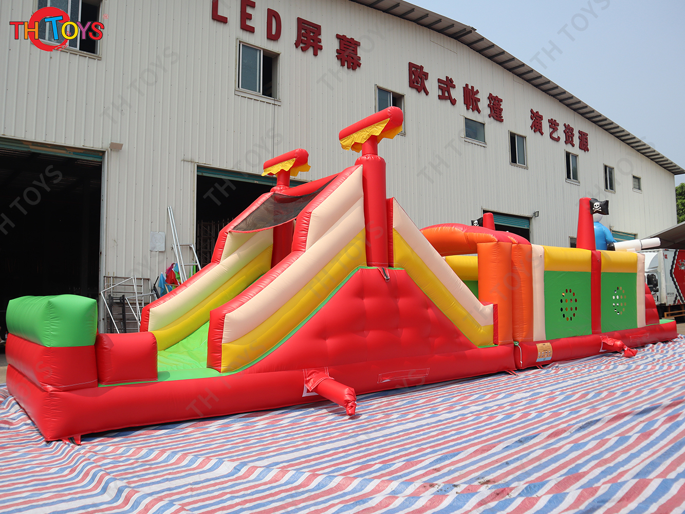 15x3x4.5m Commercial Grade New Inflatable Pirate Obstacle Course Captain Hook Bounce House Running Course