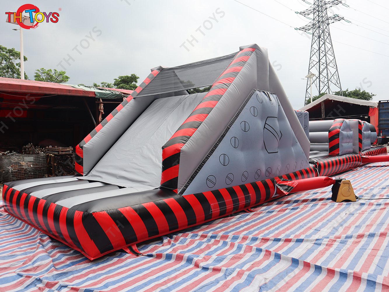 15x3x4m Commercial outdoor interactive challenge inflatable obstacle course for team work building sport games