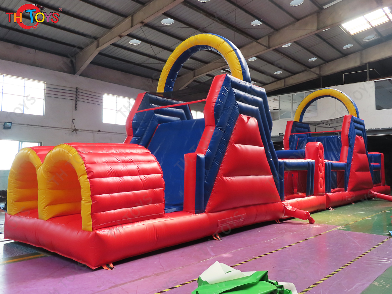 17x3x4.5m Commercial Grade Inflatable Obstacle Course Climb with Slide and Air Blower