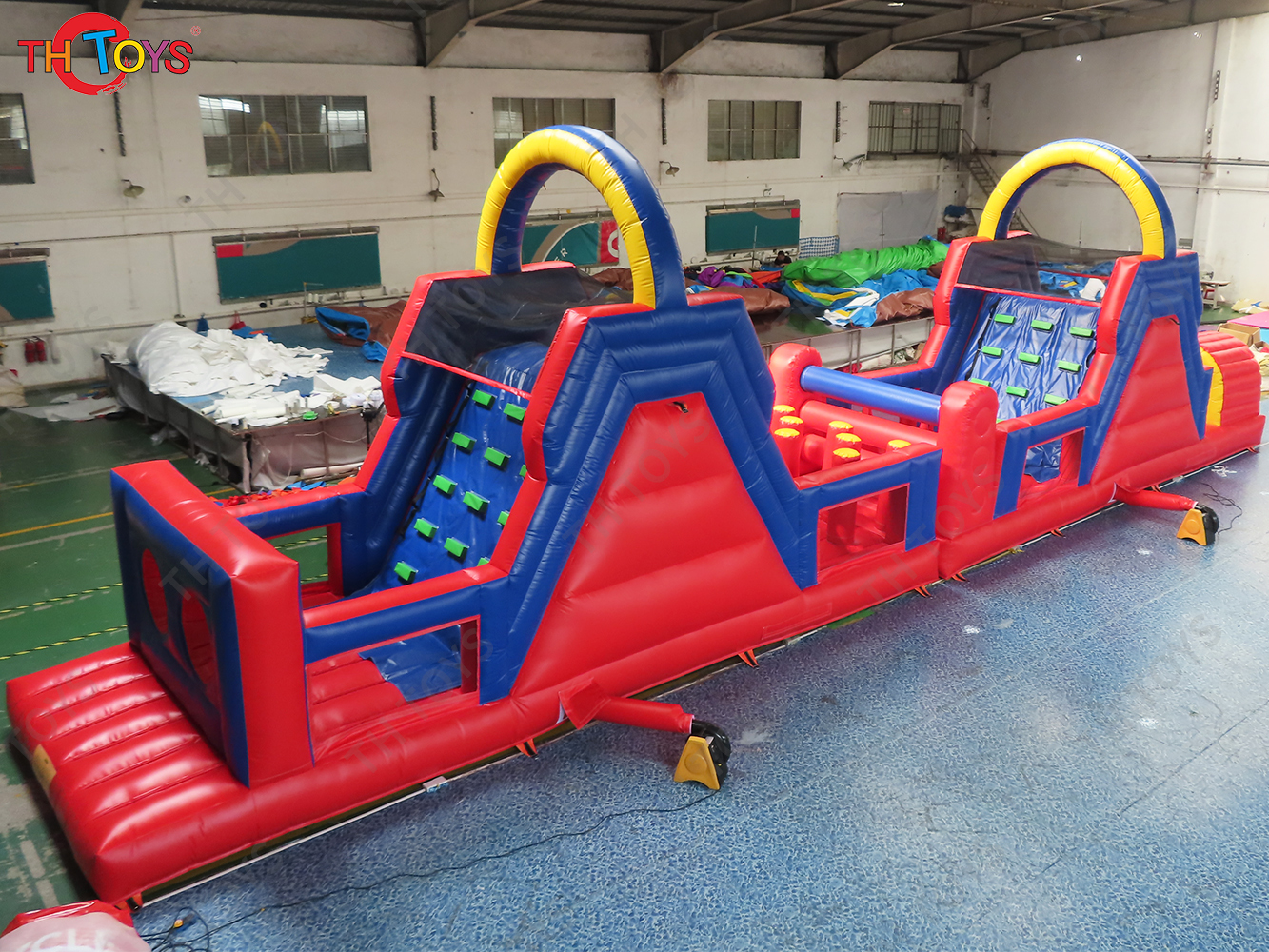 17x3x4.5m Commercial Grade Inflatable Obstacle Course Climb with Slide and Air Blower