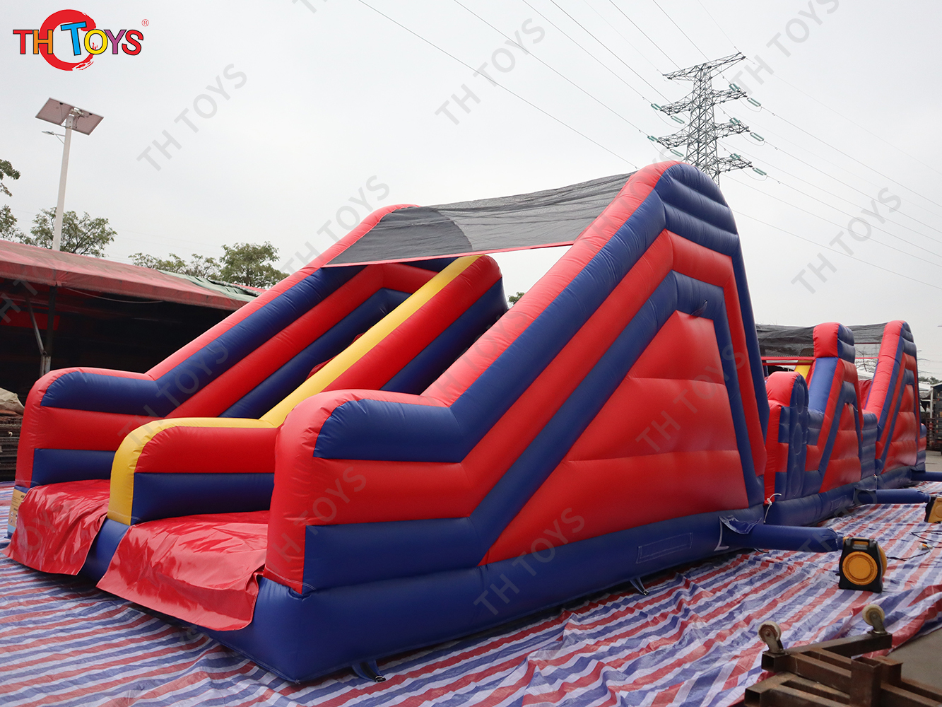 19x4x5m Commercial Grade Inflatable Obstacle Course Climb with Slide and Air Blower