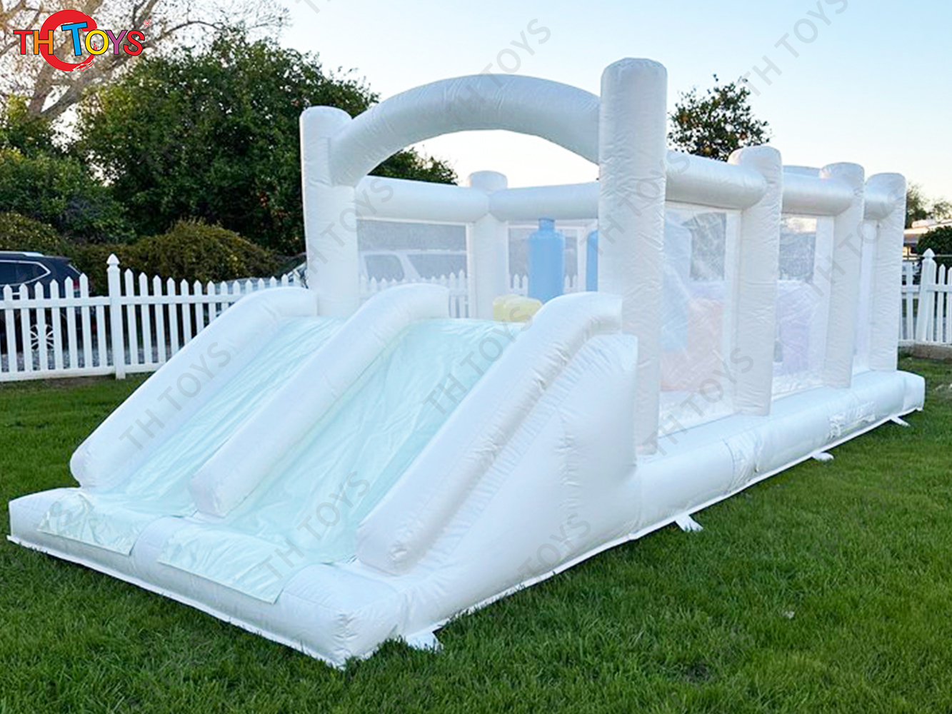 7x2.5m white inflatable obstacle course,Wedding Inflatable Bouncer Cheap Kids Bouncy Castle Bounce House Toys with Slide