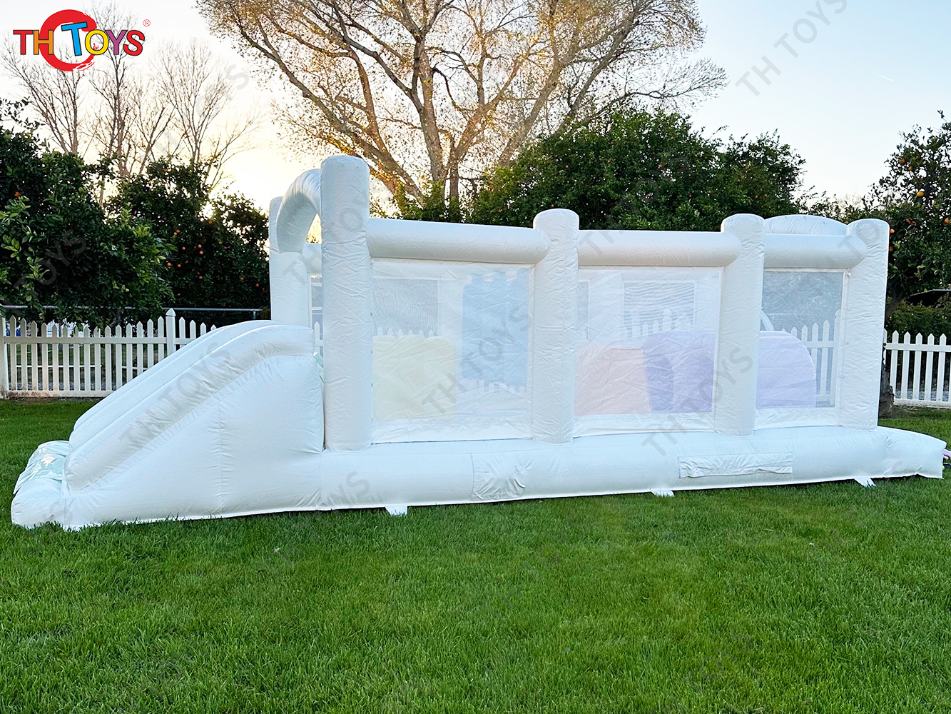 7x2.5m white inflatable obstacle course,Wedding Inflatable Bouncer Cheap Kids Bouncy Castle Bounce House Toys with Slide