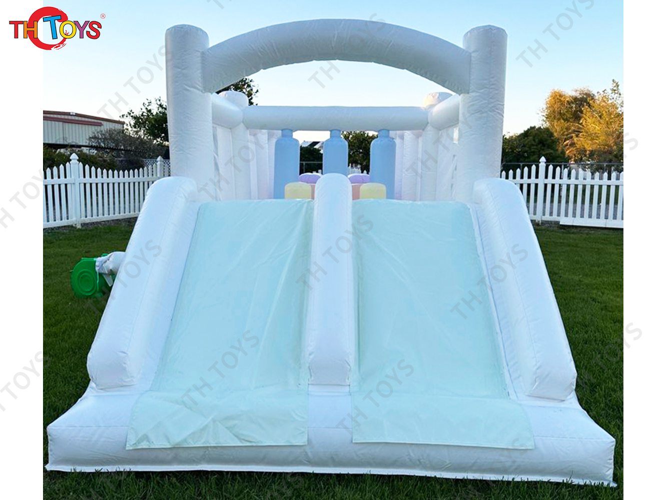 7x2.5m white inflatable obstacle course,Wedding Inflatable Bouncer Cheap Kids Bouncy Castle Bounce House Toys with Slide