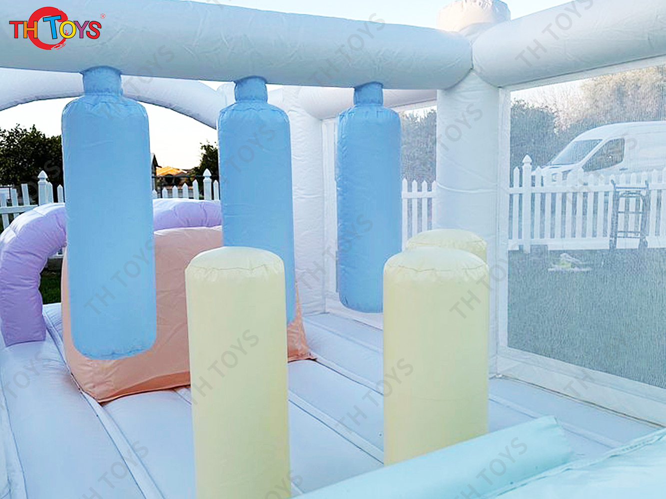 7x2.5m white inflatable obstacle course,Wedding Inflatable Bouncer Cheap Kids Bouncy Castle Bounce House Toys with Slide