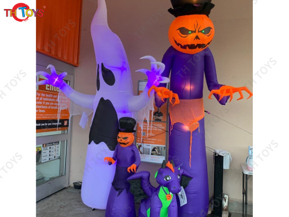 Giant Pumpkin Ghost Inflatable Sky Dancer Blow Up Air Dancer for Halloween Outdoor Decoration