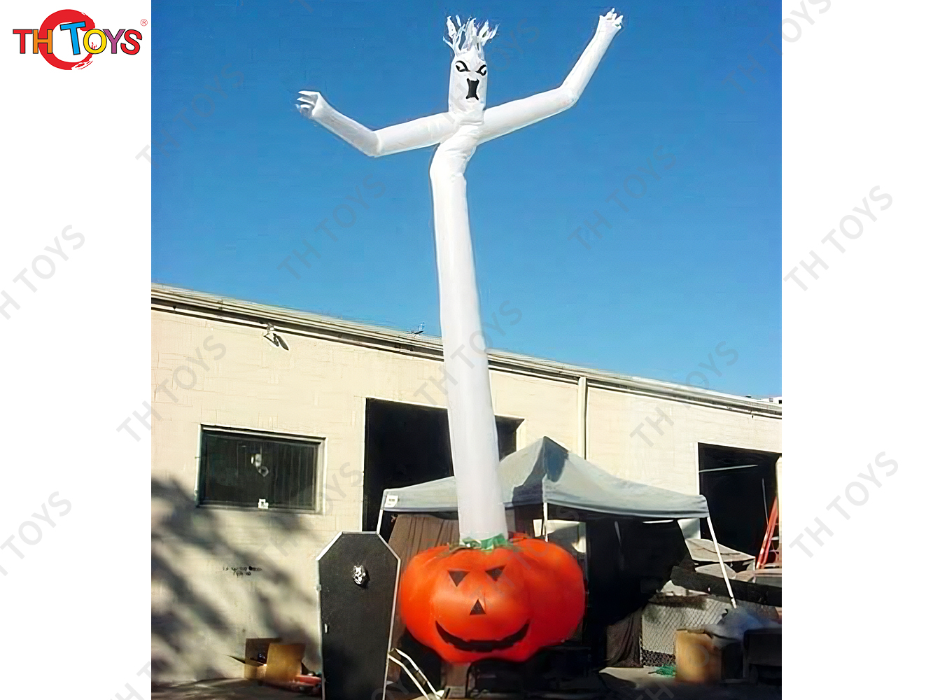 Giant Pumpkin Ghost Inflatable Sky Dancer Blow Up Air Dancer for Halloween Outdoor Decoration