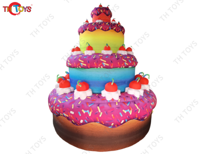 Inflatable Birthday Cake Model Nylon Oxford Blow Up Inflatable Cake Ground Balloon for Outdoor Advertising