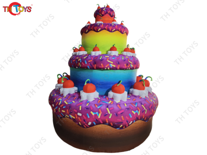 Inflatable Birthday Cake Model Nylon Oxford Blow Up Inflatable Cake Ground Balloon for Outdoor Advertising