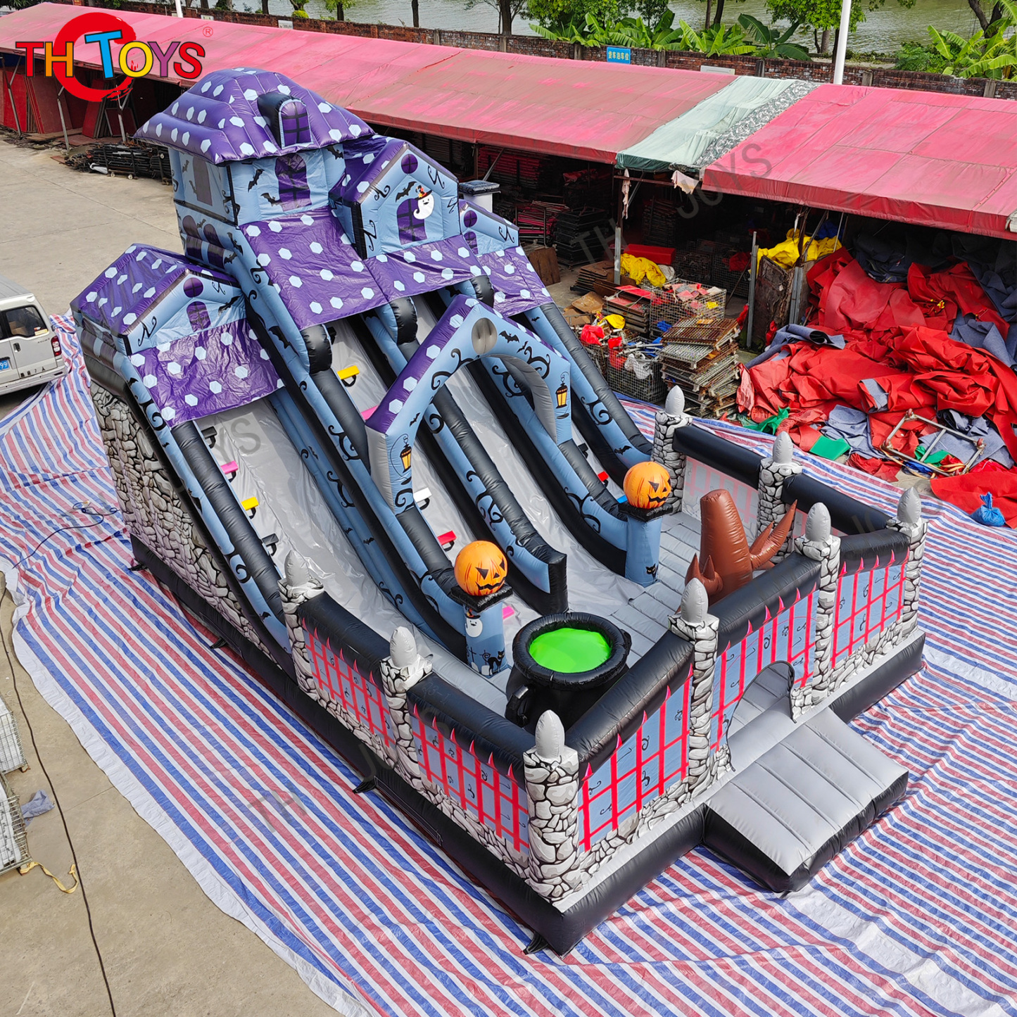 Commercial Inflatable halloween haunted bounce house combo with slide