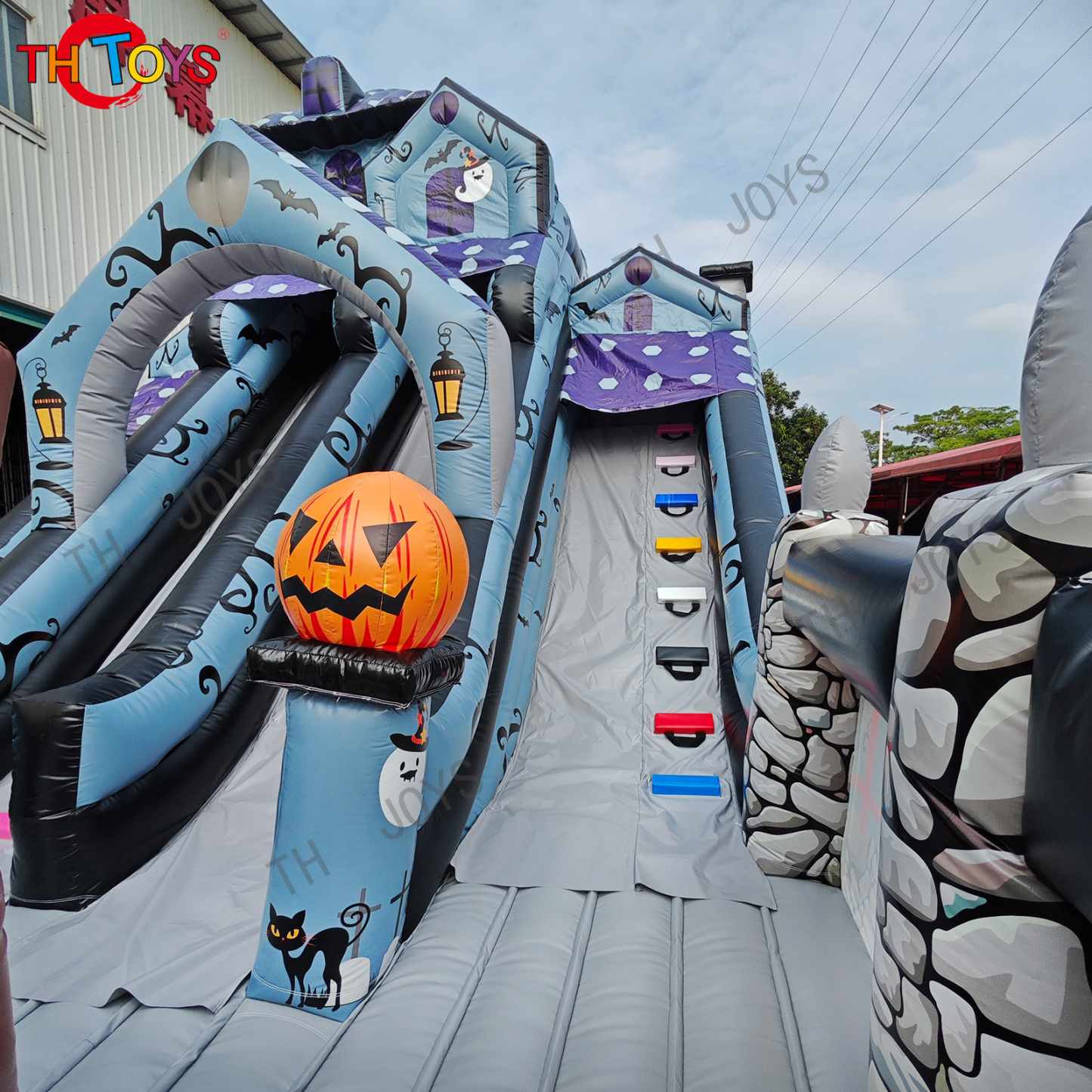 Commercial Inflatable halloween haunted bounce house combo with slide