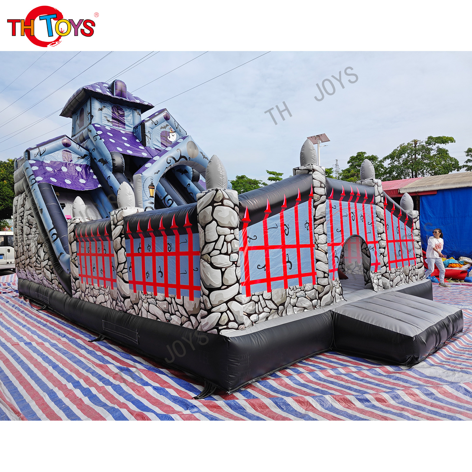 Commercial Inflatable halloween haunted bounce house combo with slide