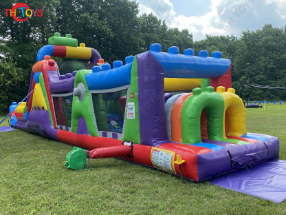 15x3m Customized Commercial Giant inflatable obstacle course, challenge obstacle course game with water slides