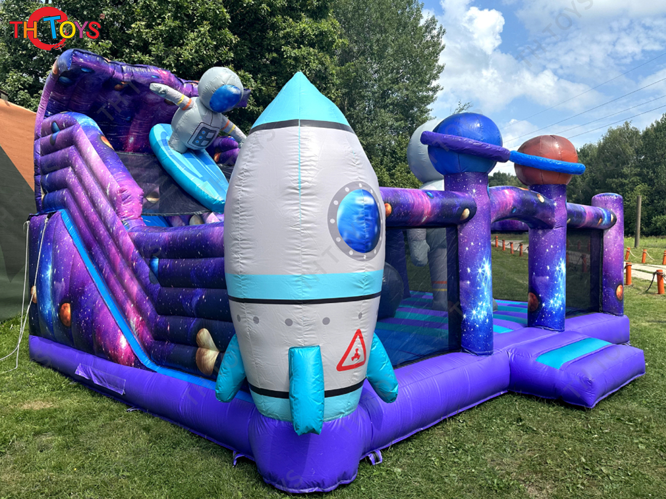 6x4m Commercial Inflatable Bouncer Playground with Slide Astronauts Space Theme Bouncy Castle