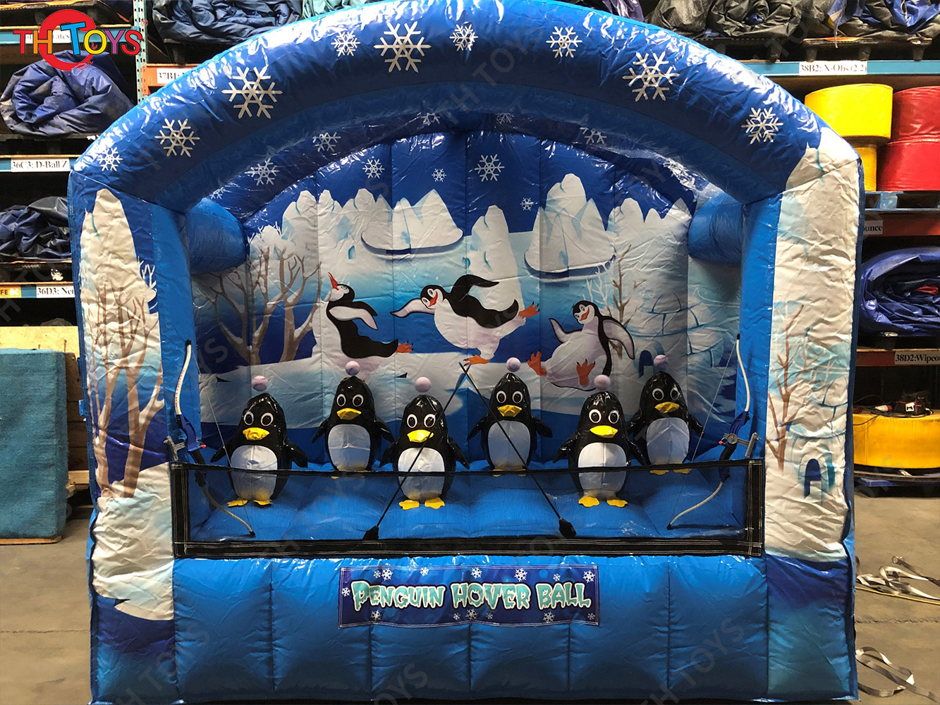 Commercial Grade Penguin Inflatable Carnival Gun Shot Game Hover Ball Shoot Range for Kids Party Rental
