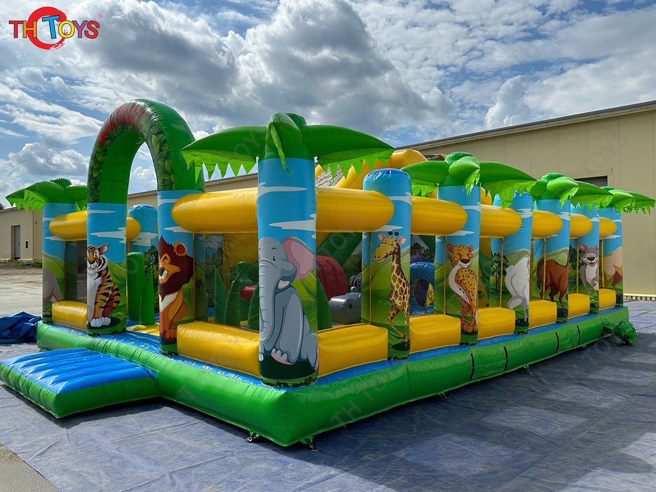 by ship to sea port，Amusement Park jungle Inflatable Fun City,commerical Forest Animals bouncy slide inflatable playground