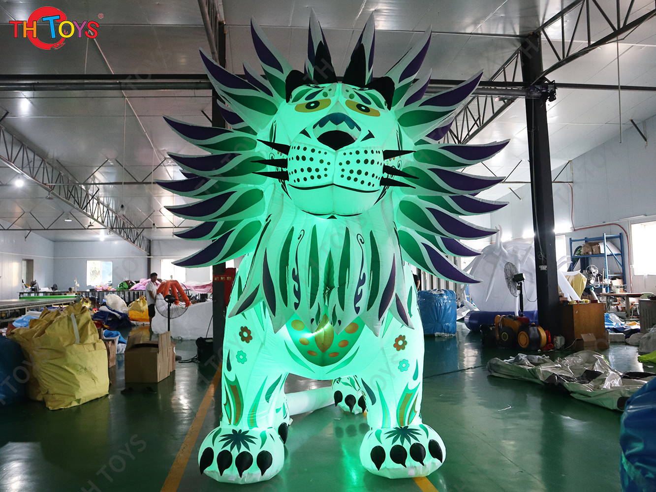 Colorful Giant Inflatable Lion With Led Lights Large Inflatable Animal Cartoon For Outdoor Advertising
