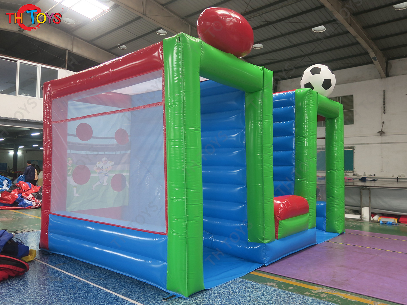 Commercial 3 in 1 Ball Shooting Inflatable Carnival Game Toys Rugby Goal Football Basketball Toss Inflatable Team Building Games