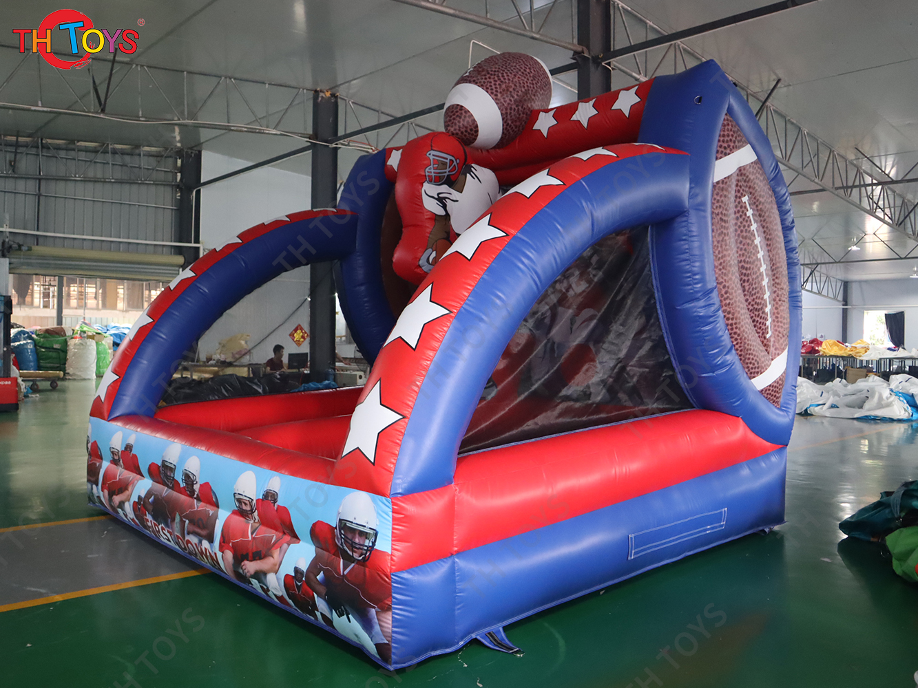 4x3x3mH Carnival Games Soccer Inflatable Football Toss First Down Outdoor Inflatable Football Throw Game for Party