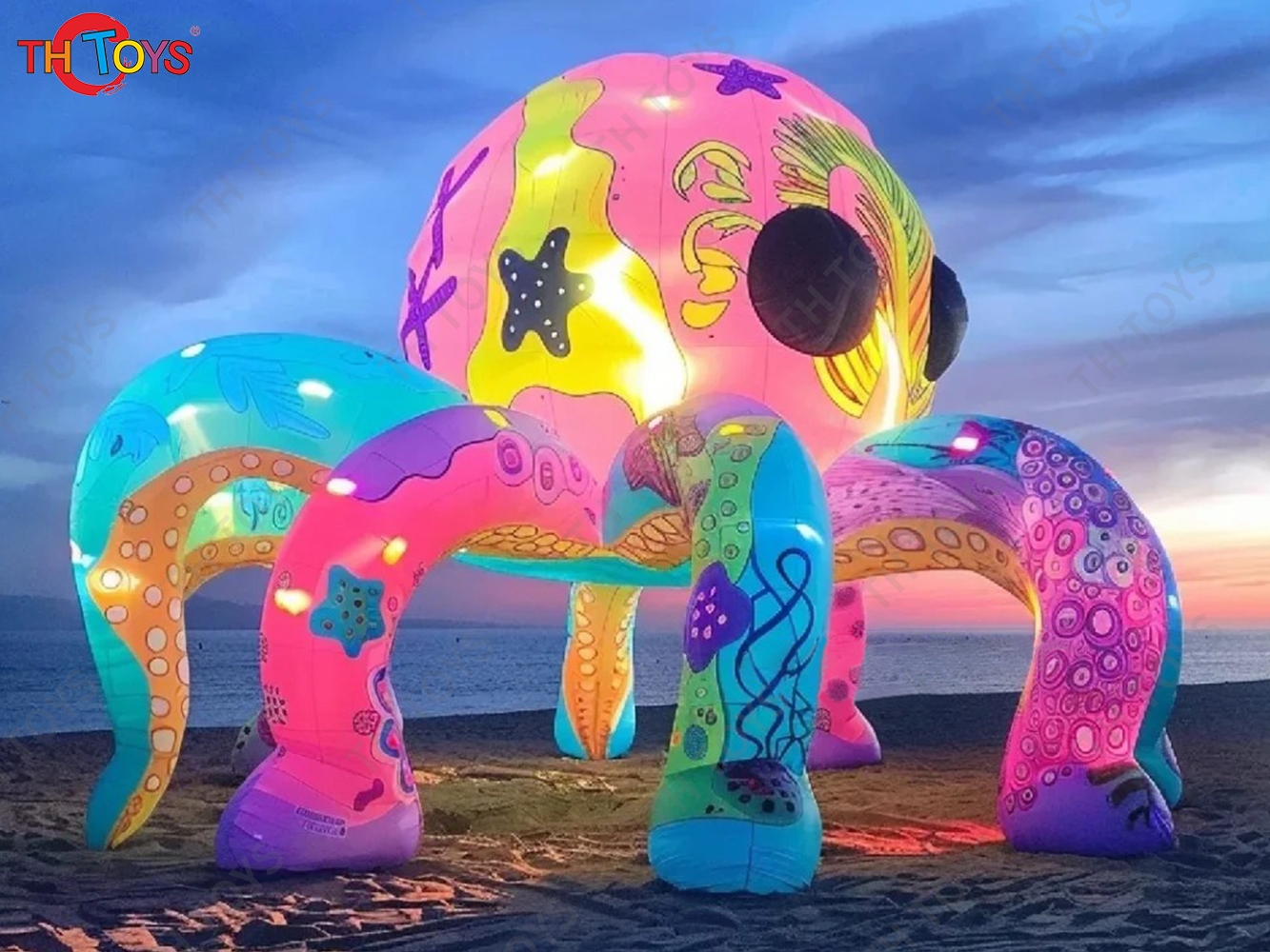 Colorful Fancy Printing Inflatable Octopus Booth with LED Lighting Inflatable Tentacles Stage Tent Background