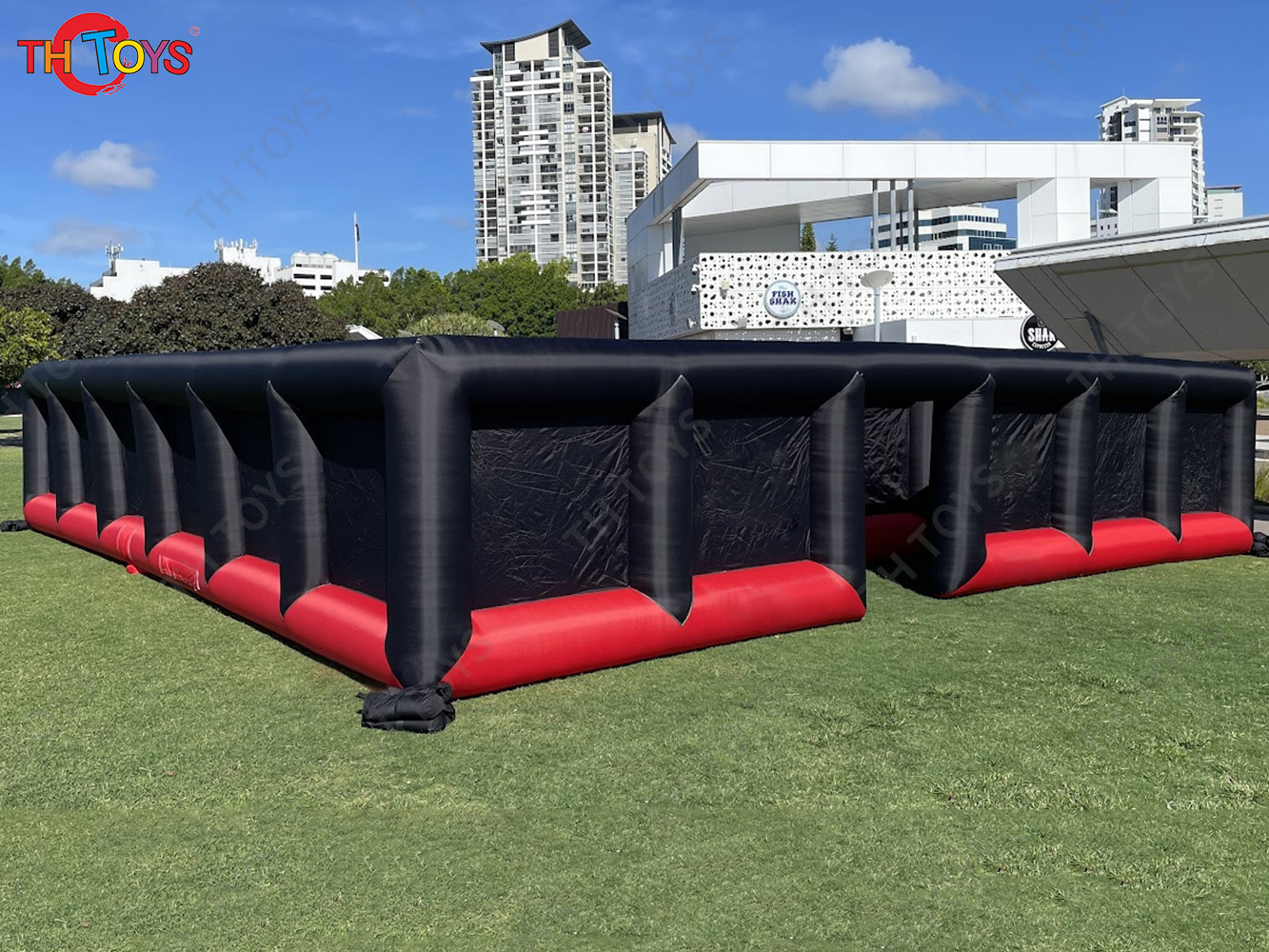 Portable Outdoor Black Haunted House With Roof 10x10m Commercial Inflatable Maze Tag Arena Sport Game for Kids