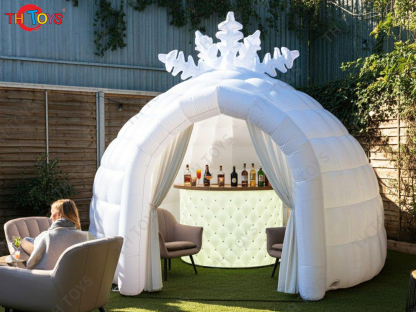 New Design Inflatable Dome Tent with LED Lighting Outdoor Carnival Party Inflatable Ice Bar with Snowflake