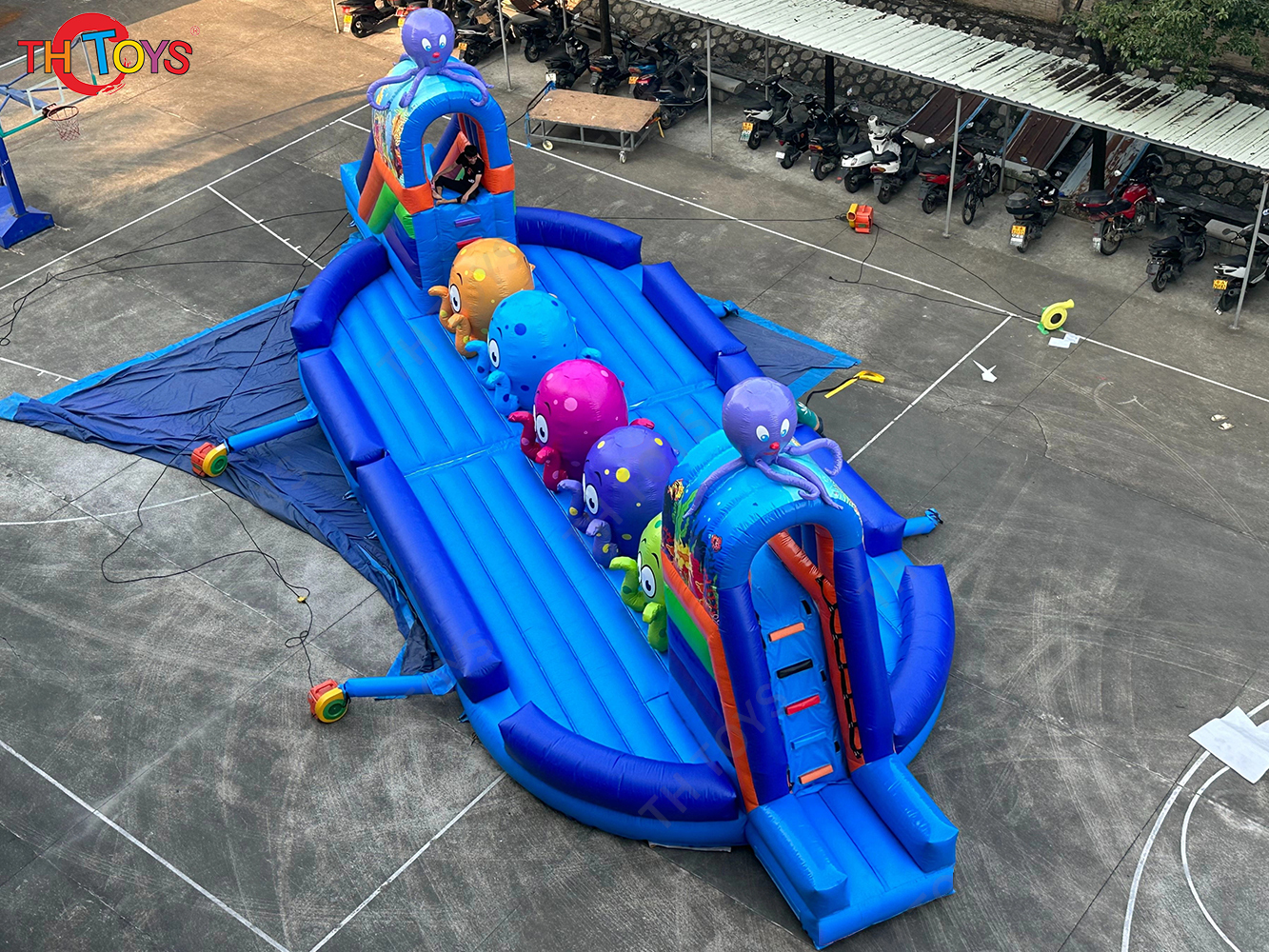 17m Big Inflatable Balls Jumping Obstacle Course Running Carnival Sport Game for Sale Inflatable Wipeout Sport Games