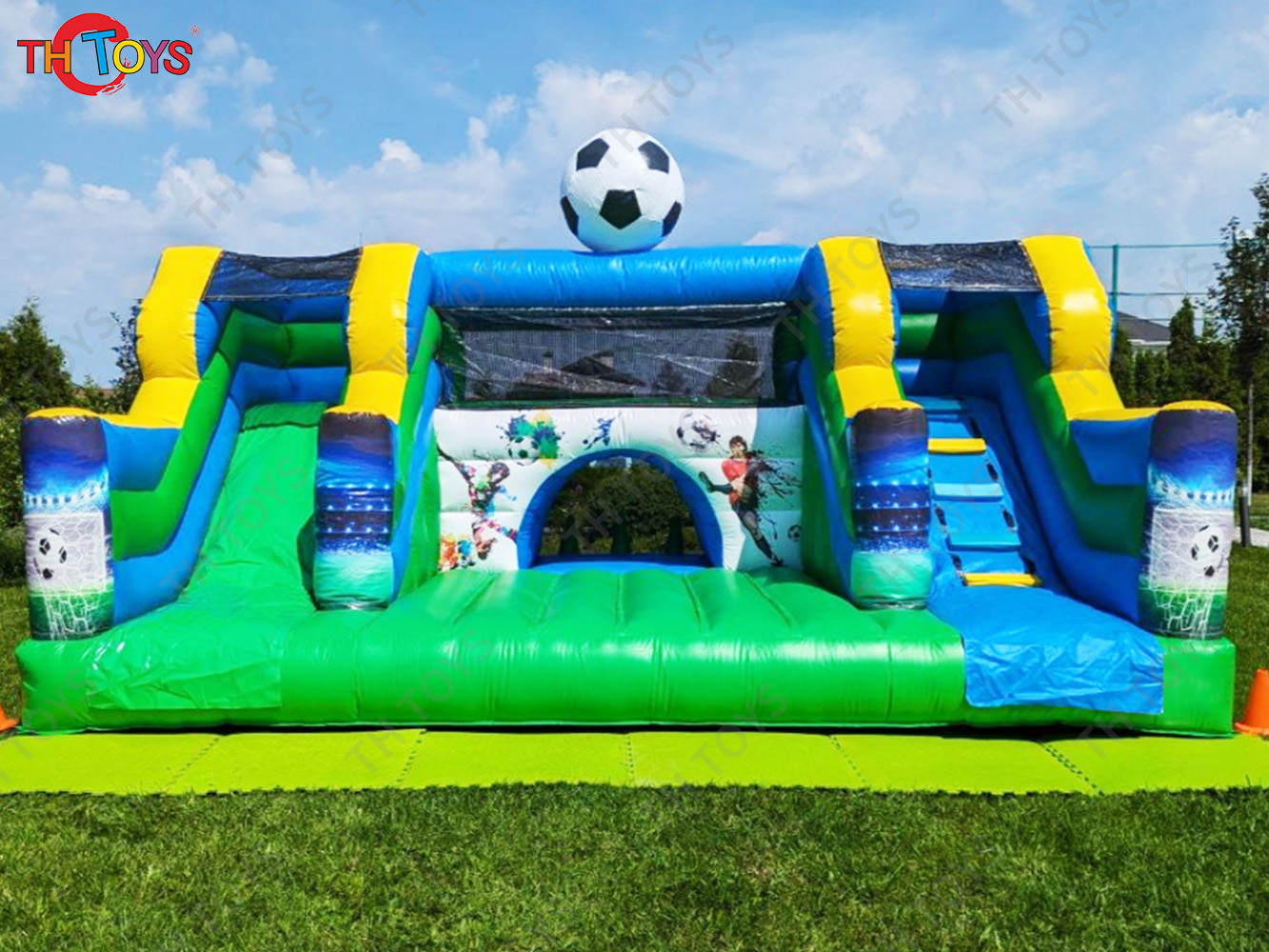 6x4m Football Themed Inflatable Slide Bouncer Playground Commercial Durable Inflatable Bouncy Castle with Slide