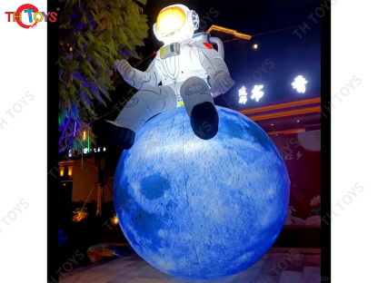 Inflatable Astronaut Sitting on Moon, 4m dia moon with spaceman inflatbles for Advertising Decoration