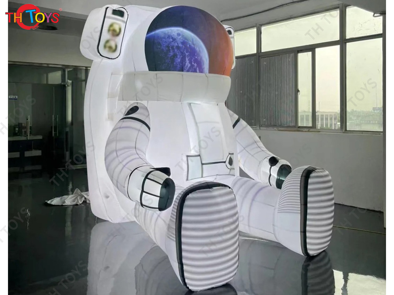 4m High Lighting Inflatable Astronaunt Model on Moon Sitting Inflatable Spaceman Air Balloon Advertising Ground Balloon