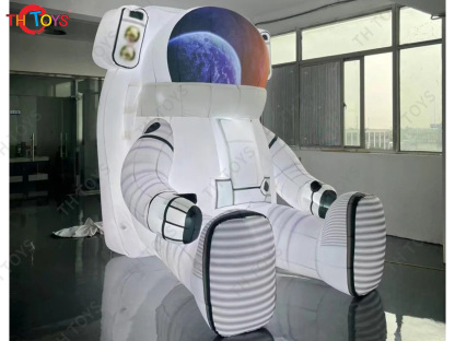 4m High Lighting Inflatable Astronaunt Model on Moon Sitting Inflatable Spaceman Air Balloon Advertising Ground Balloon