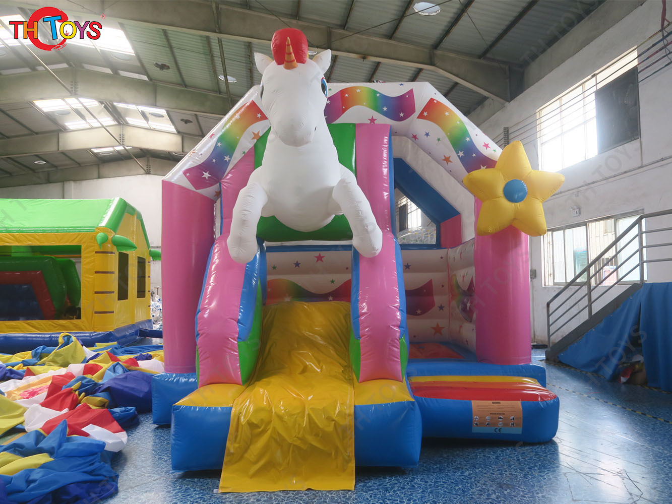 4.5x4m Lovely Inflatable Bouncer with Slide Unicorn Theme Inflatable Bouncy Castle Inflatable Toys for Carnival Party Rental