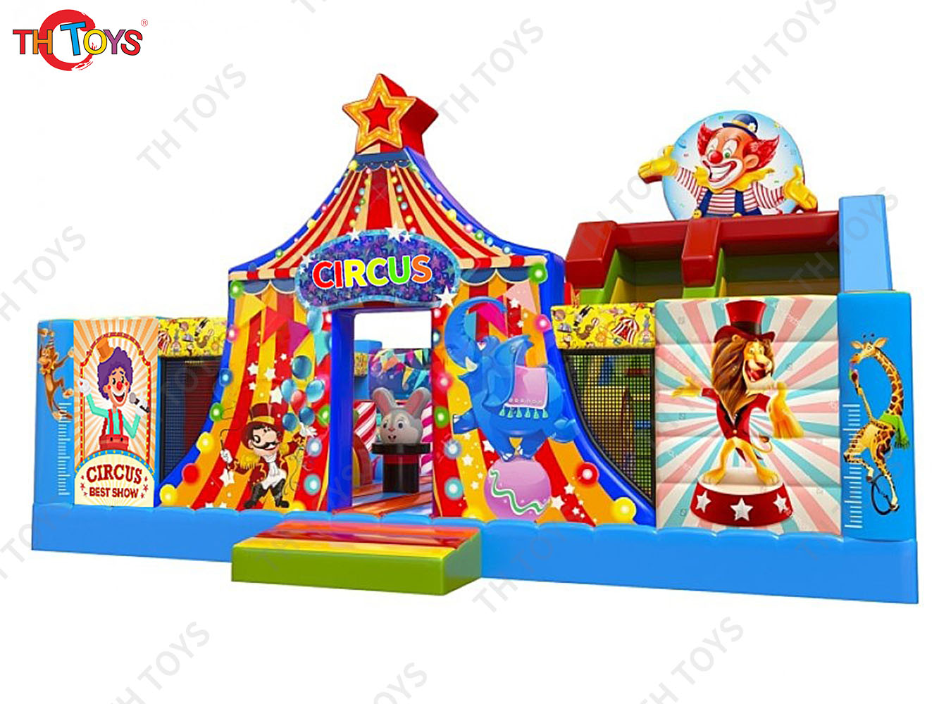 Newest Design Circus Carnival Inflatable playground, outdoor giant Inflatable Fun City with Bouncy slides