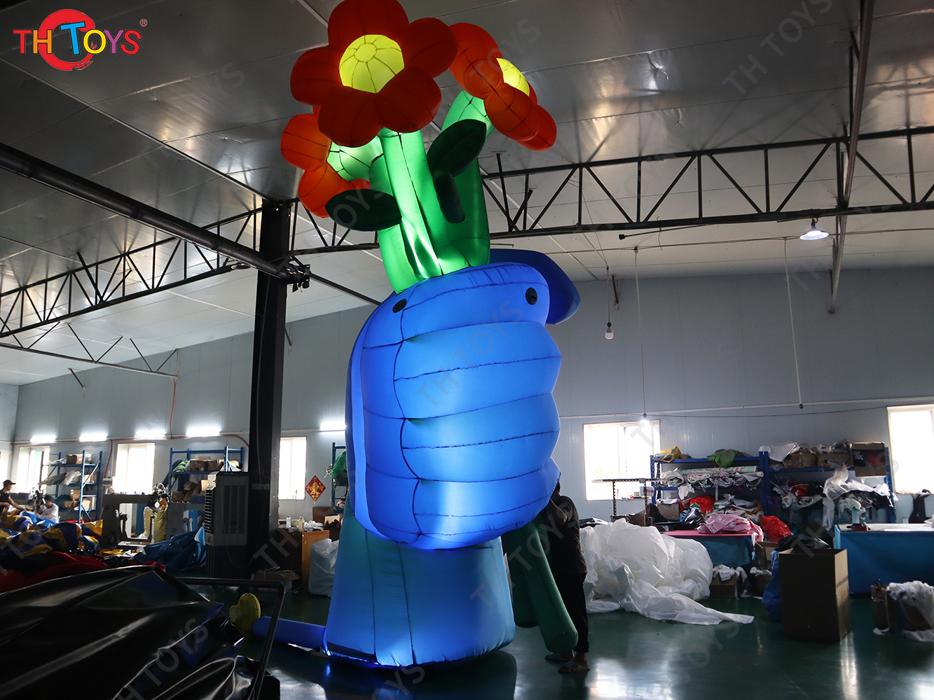 5m 17ft Giant Inflatable Cartoon Body Parts Air Blow Anime Doll Hands Holding Flower Event Stage Decoration Balloon