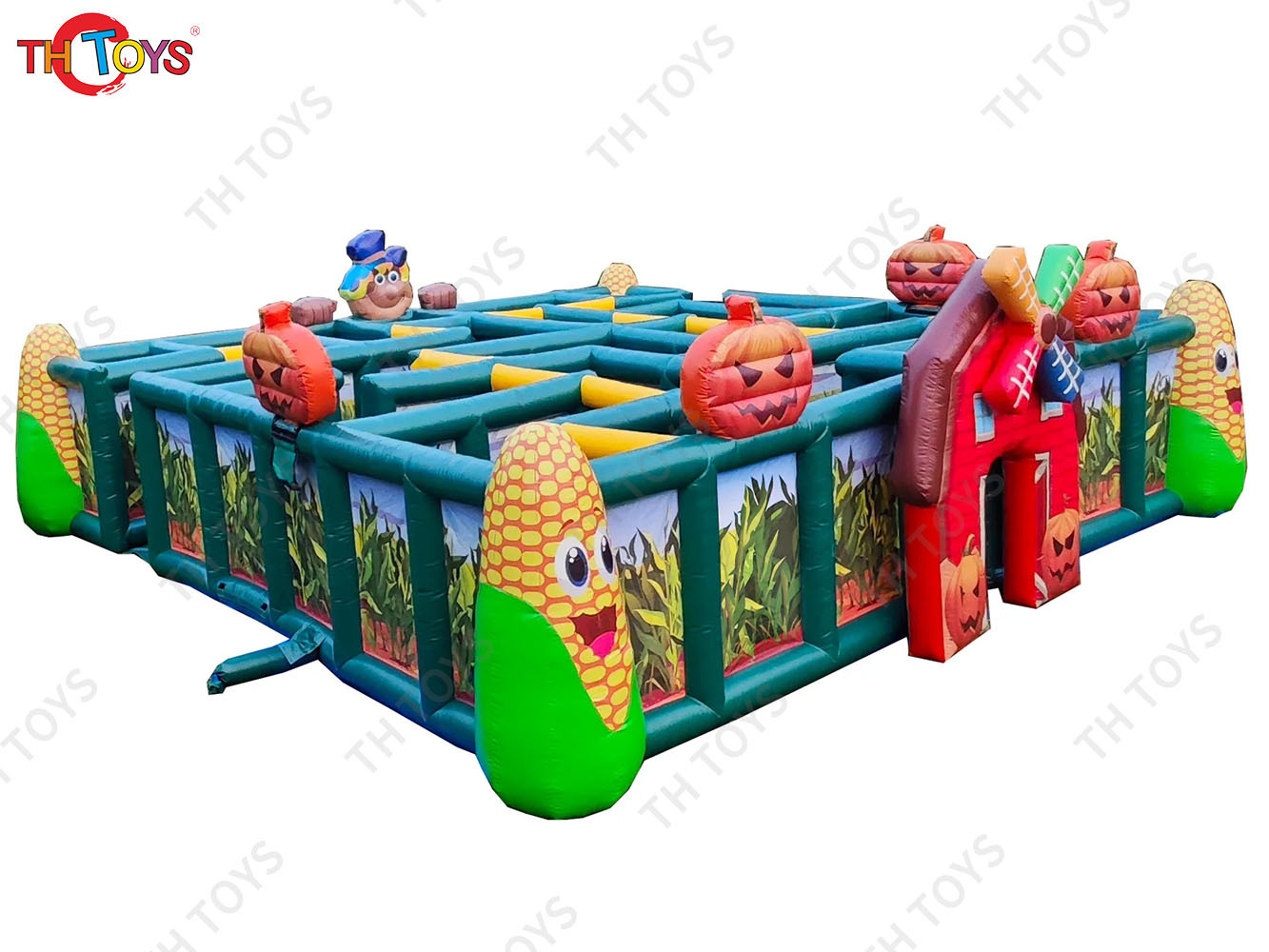 Halloween Theme Pumpkin Inflatable Maze with Corn Get Lost Patch Haunted House Outdoor Blow Up Inflatable Maze Laser Tag