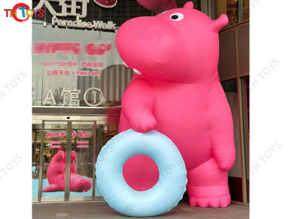 Pink Inflatable Hippo Model Custom Made Animal Hippo Cartoon Mascot Advertising Inflatables with Free Blower