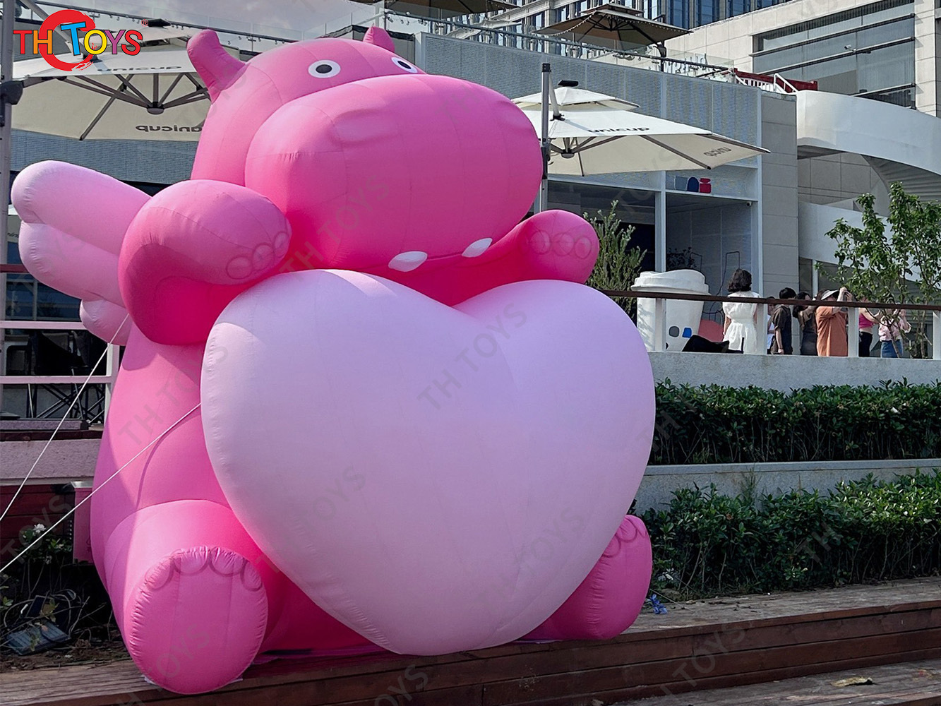 Pink Inflatable Hippo Model Custom Made Animal Hippo Cartoon Mascot Advertising Inflatables with Free Blower