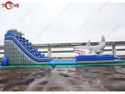 by ship to port,Shark Inflatable Water Slide With Pool for commercial rent,giant inflatable slide slip summer toys