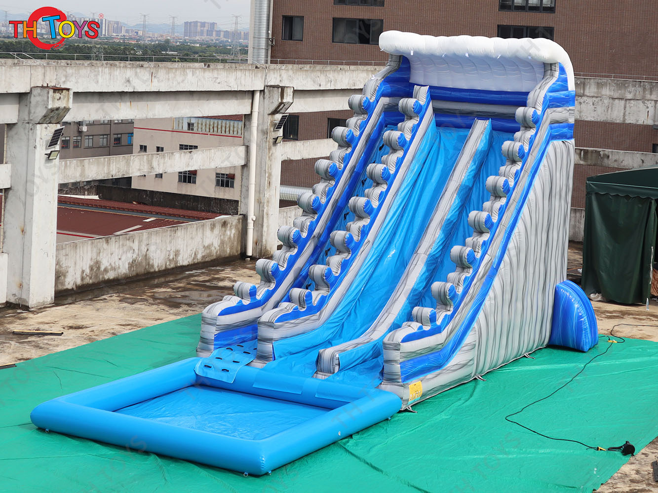 by ship to port,Inflatable Water Slide With Pool for commercial rent,giant inflatable slide slip summer toys