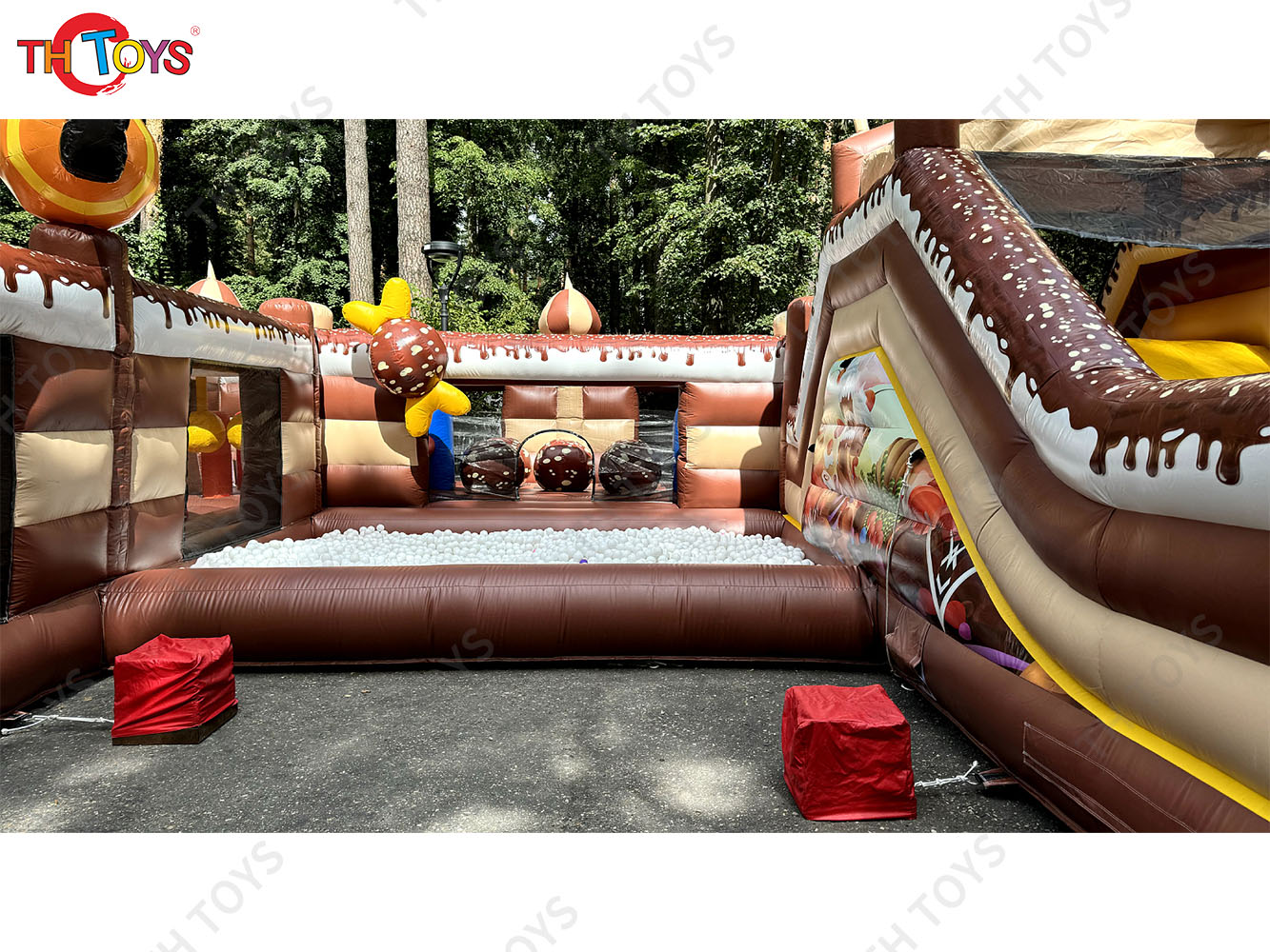 Customized Kids Amusement inflatable Bouncy Castle With Slide, Chocolate Theme commercial Inflatable obstacle course for sale