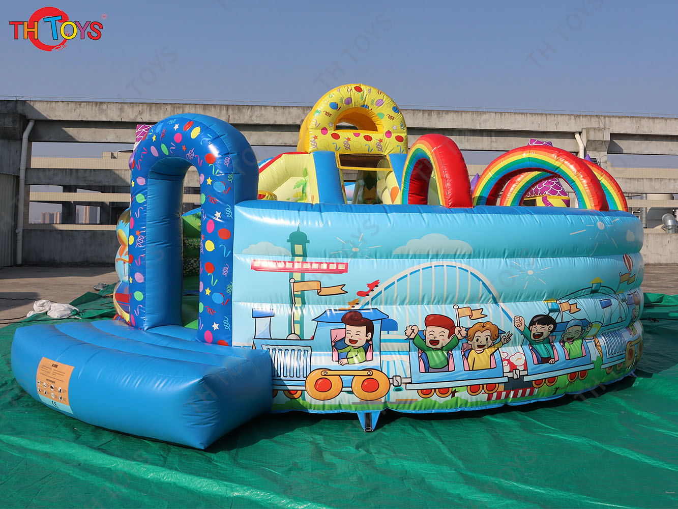 by ship to door, Fun Fair Kids Jumping Castle, 7.4x5.5m Outdoor inflatable Bounce House with Slide combos playground for party