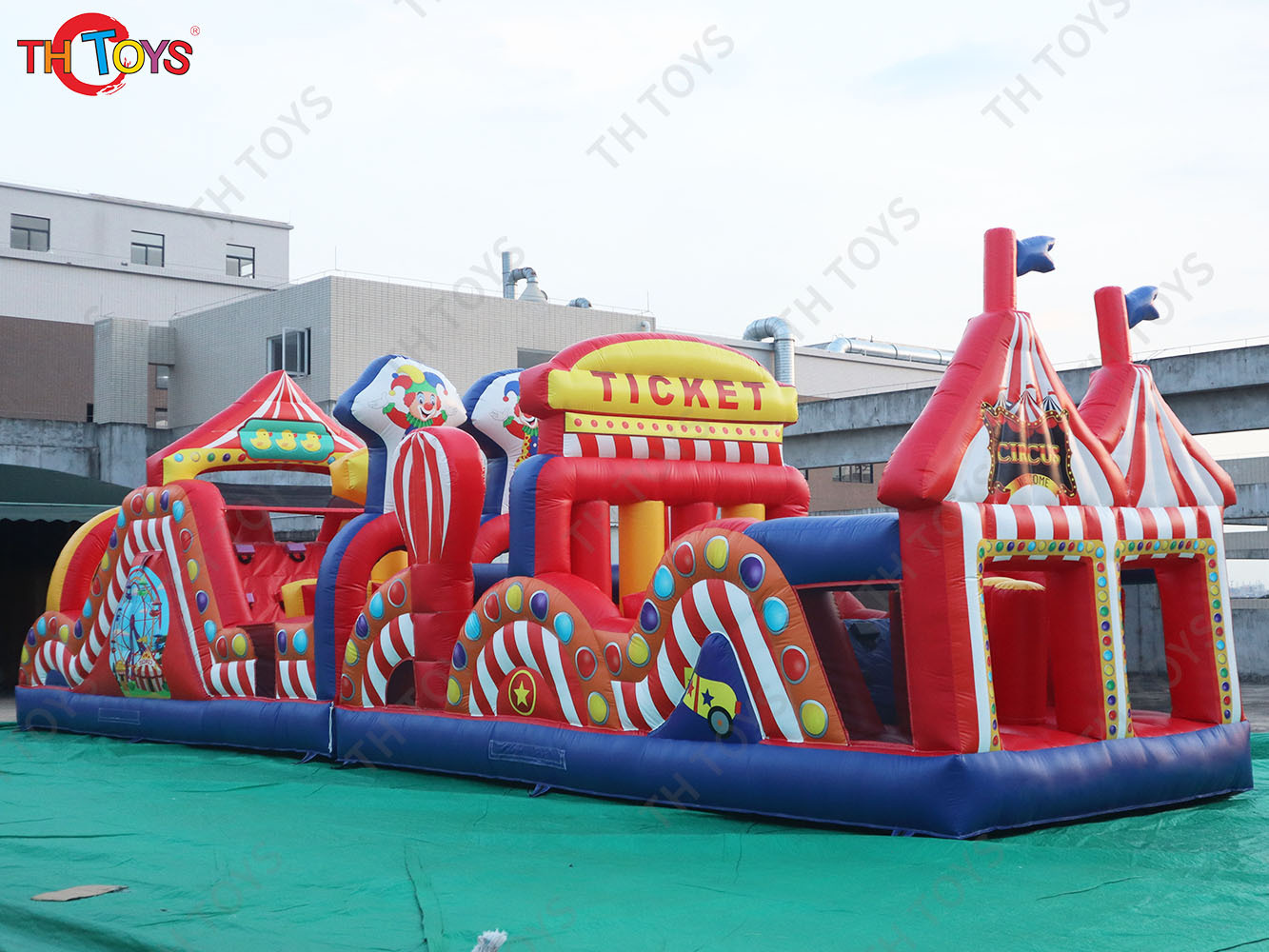 Carnival Theme Inflatable Obstacle Course,Giant Commercial Inflatable Obstacle Course With Bounce Slide