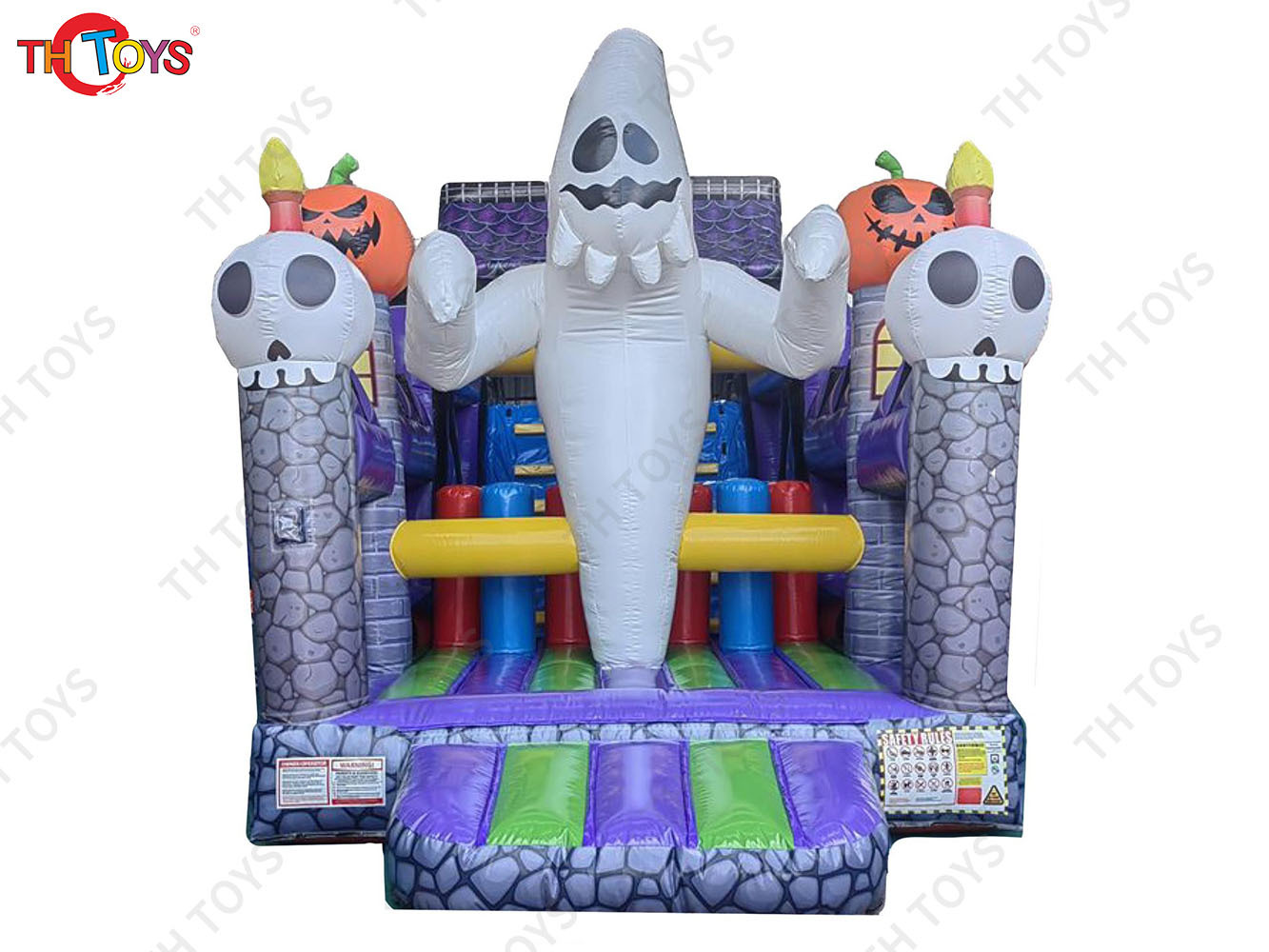 Ghost Pumpkin Inflatable Obstacle Course, Halloween Bouncy Obstacle House Race Game