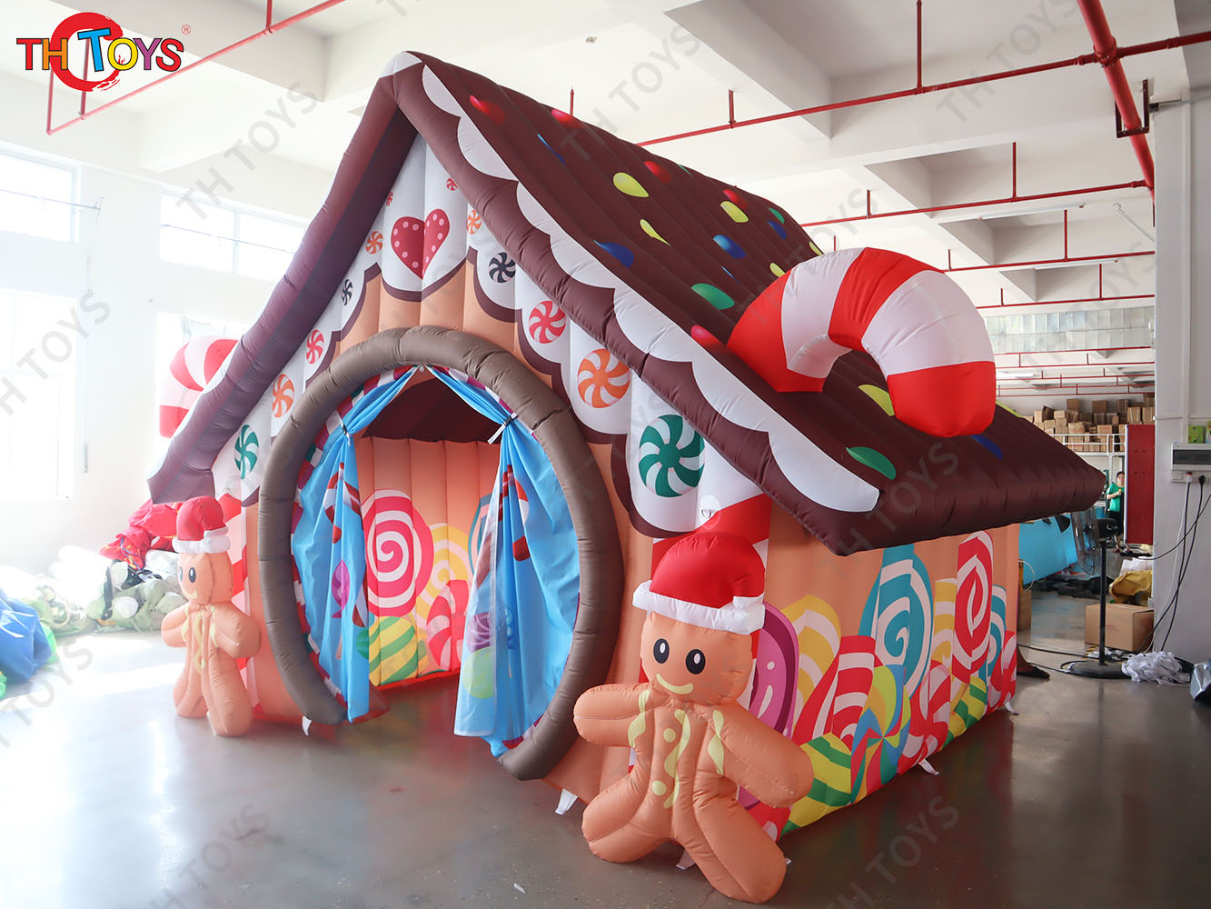 Inflatable Christmas House Candy Theme Inflatable Santa House Cabin For Xmas Party Events