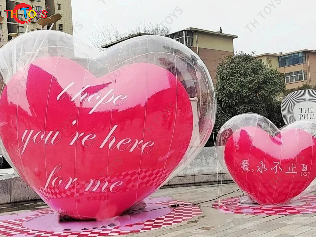 Double Layer Valentine's Day Balloon PVC Transparent Inflatable Heart Shaped Balloons for Wedding Parties Stage Decoration