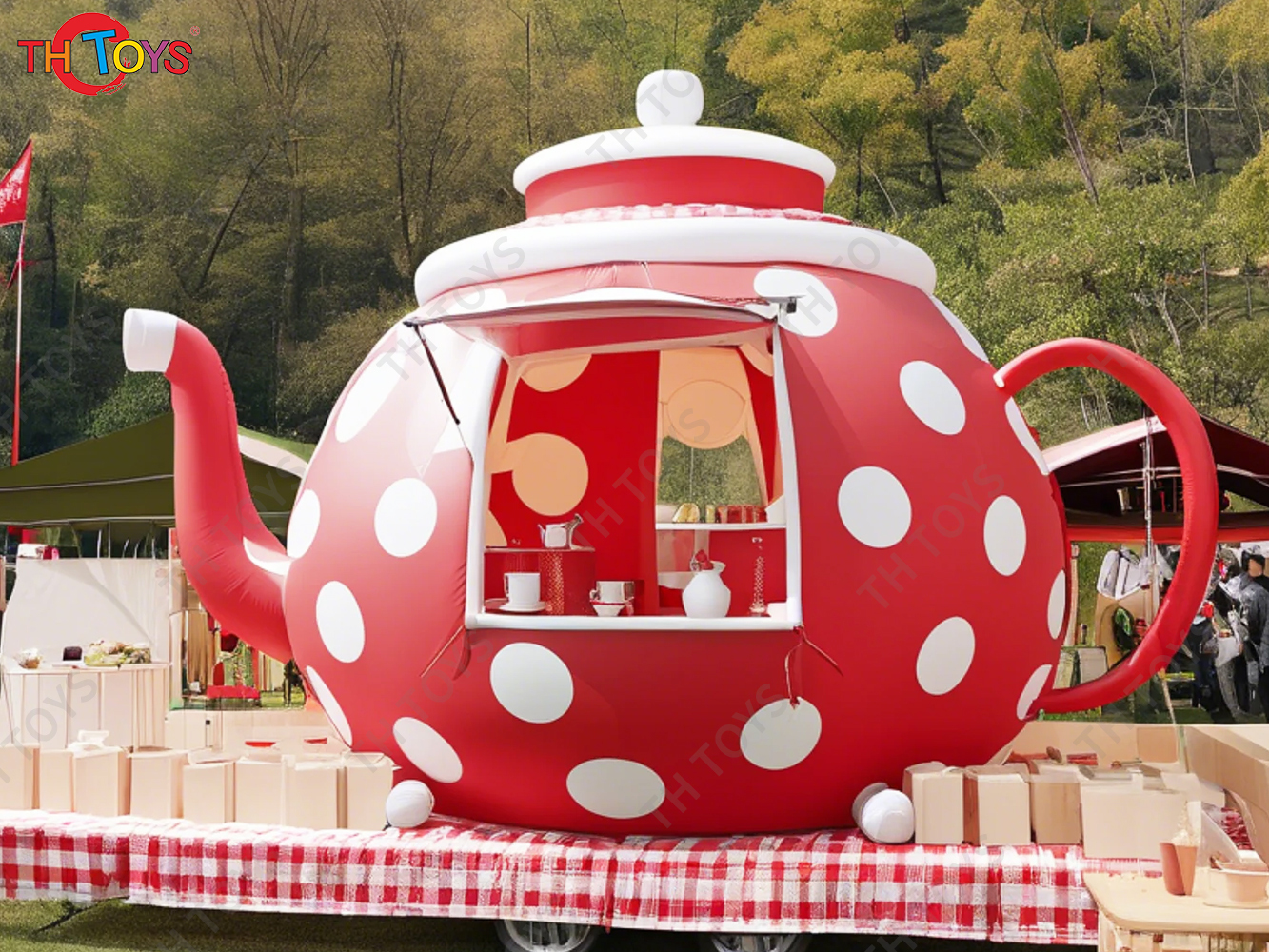 5x3.5m Inflatable Teapot Stage Tent Event Marketing Inflatable Snack Booth Lawn Tent Shelter